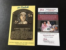 AL BARLICK Signed Yellow HOF Plague Postcard COA JSA autograph Auto UMPIRE