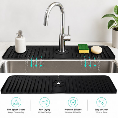 24'' Faucet Mat for Kitchen Sink Splash Guard Slope Fast Self-draining lock-in