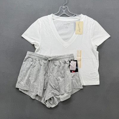 New Universal Thread White V-Neck Tee & Auden Gray Shorts Set Womens Small
