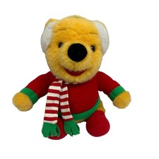 Vintage Winnie Pooh Holiday Winter Christmas Plush Stuffed Animal Disney Scarf
