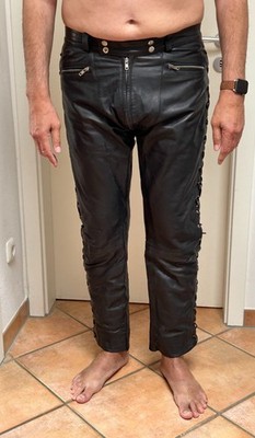 VOLL-LEDER-JEANS von LUSTFASHION Gr 38/XL mit Schnüren / komplett Leder-Futter