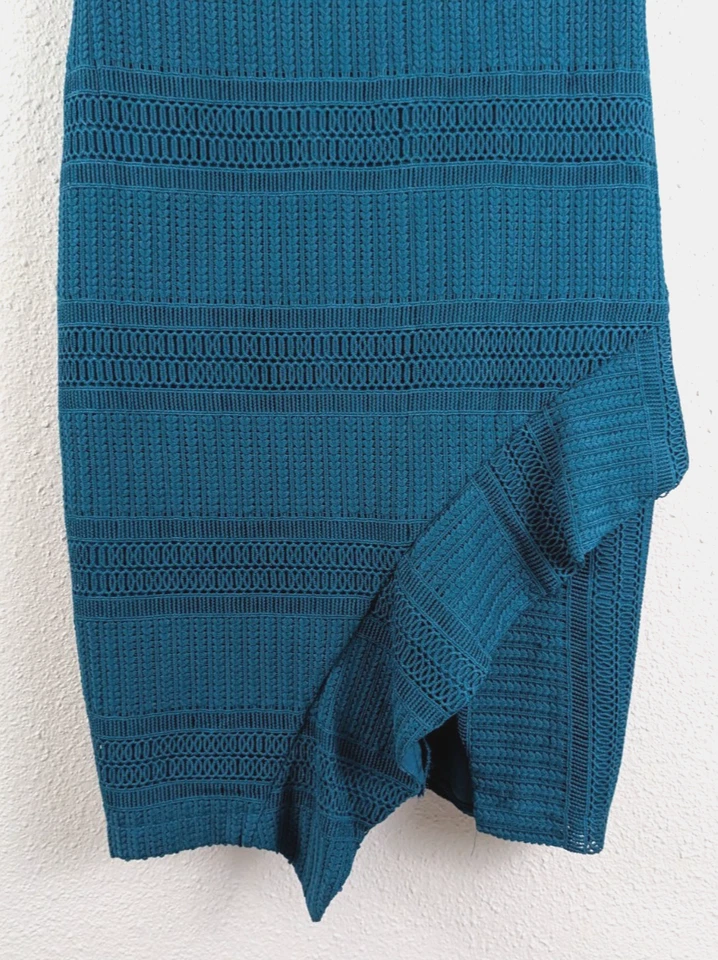 Vestido Adelyn Rae talla M verde azulado ganchillo encaje geométrico volantes dobladillo funda sin mangas 3077 Foto 3 de 4