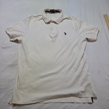Polo Ralph Lauren Polo Shirt Men L Cream Short Sleeve Cotton Pique Pony Logo