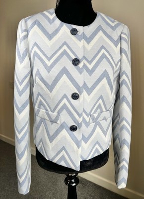 Trussardi Jeans Matelasse Chevron Jacket Blue White Blazer UK 10 (IT 42) NEW