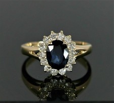 Oval Cut 3.50 Ct Natural Blue Sapphire  Diamond Ring 14K Solid Yellow Gold 6 7