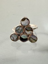 Vintage 925 Sterling Silver Modernist Abalone Shell Inlay Adjustable Ring