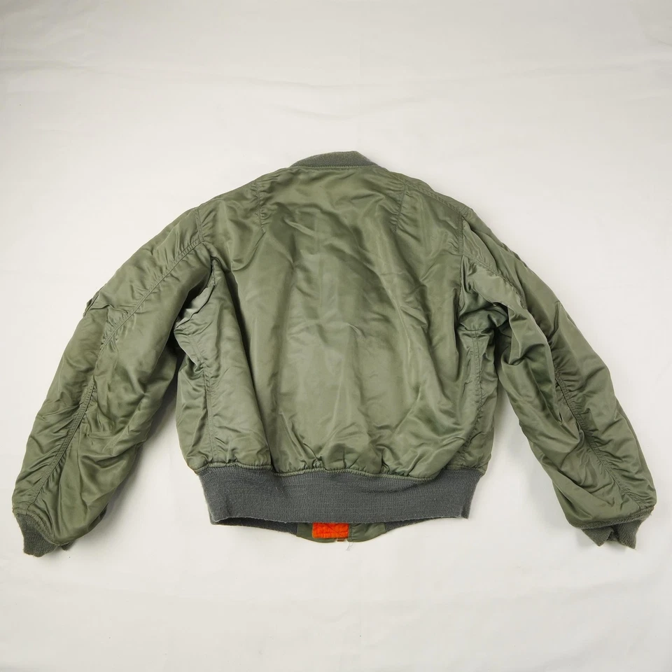 Vintage Alpha Industries Jacket Mens Large Green MA-1 Orange 70s 80s Flight USAF - Image 2 of 4