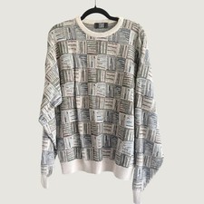 Vintage Grandpa Sweater Geometric 3D Textured Knit 90s Made in USA TSR Mens XL
