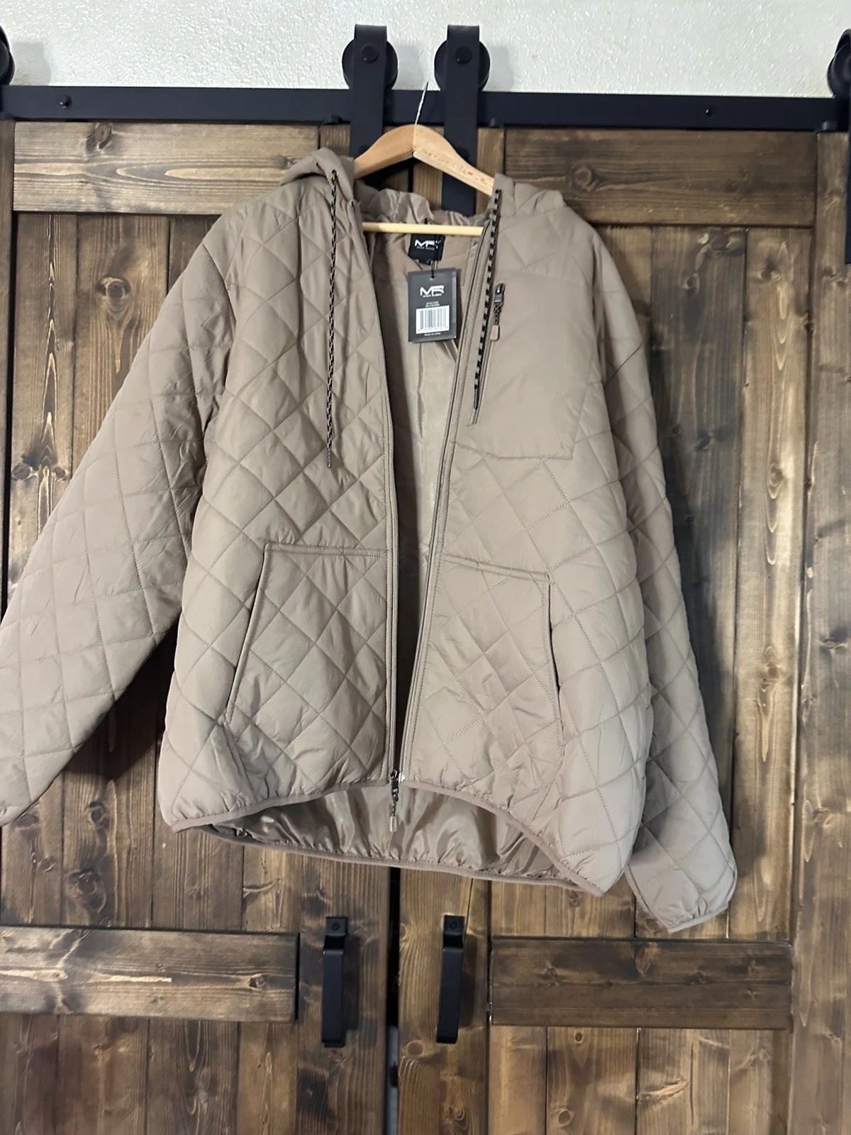 Mack Russo men's XXL quilted puffer jacket with a hood in a tan