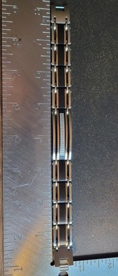 Stainless Steel Cable Link Bracelet With Diamonds Men 8.25in