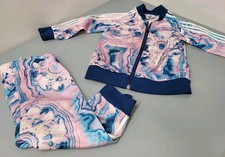 Adidas Originals Girls Kids Tracksuit Set Jacket Pants Marble Pink Size 12-18M