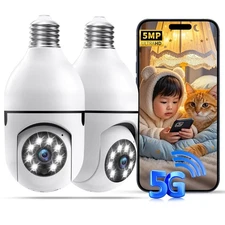 Light Bulb Security Cameras,5MP & 360° PTZ Light Bulb Camera Outdoor, 5G&2.4G...
