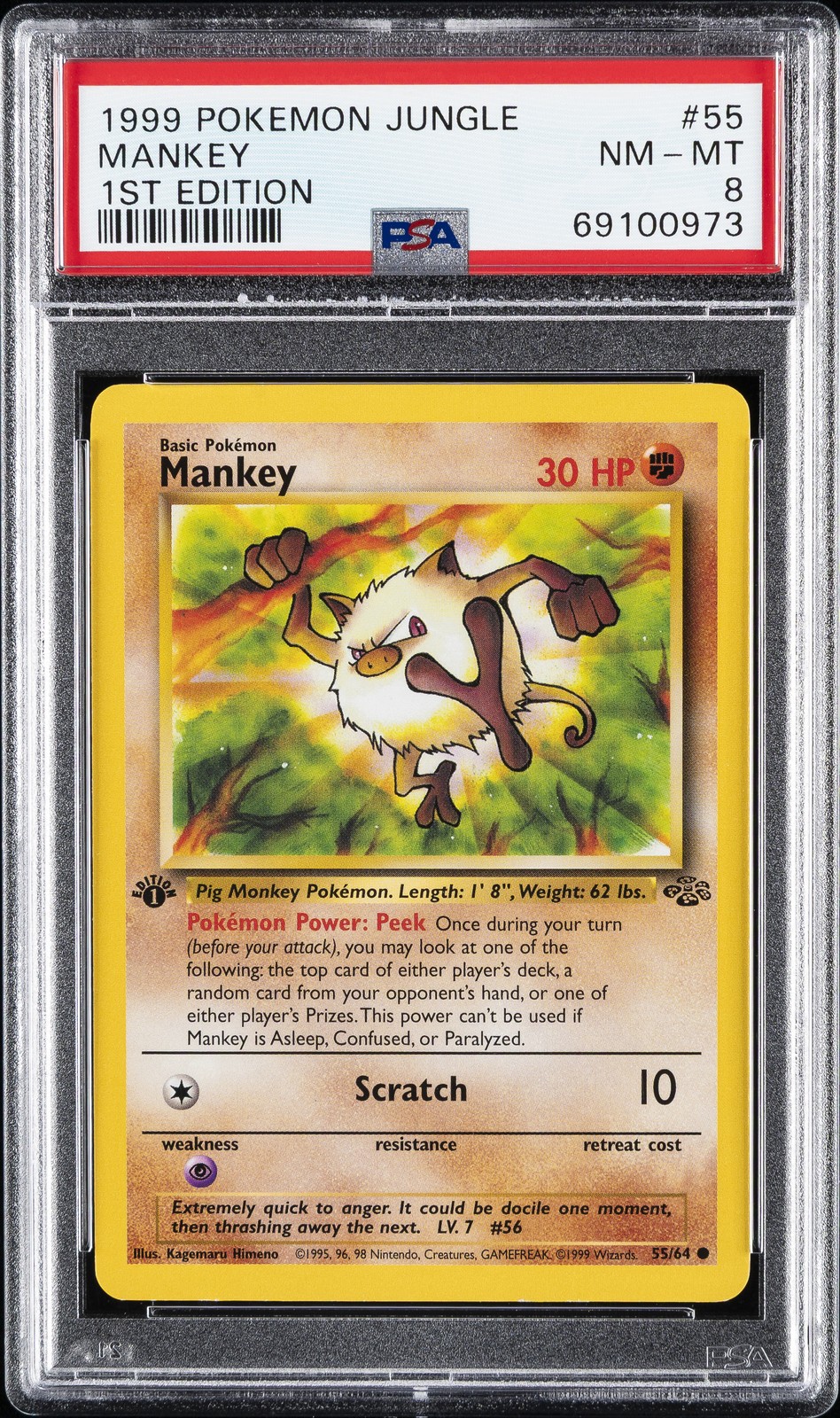 1999 POKEMON JUNGLE 1ST ED #55 MANKEY PSA 8