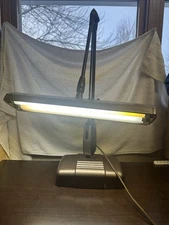 Vtg DAZOR P-2324 Industrial Floating Fixture Drafting Table Desk Lamp Dual Tube