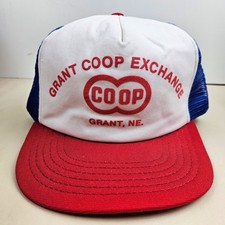 Vintage USA MADE Grant Co Op Farm Puffy Print Trucker Hat Snapback Cap