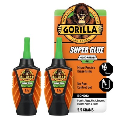 Gorilla Micro Precise Super Glue Gel, Fast Setting, Anti-Clog, 5.5g (Pack of 2)