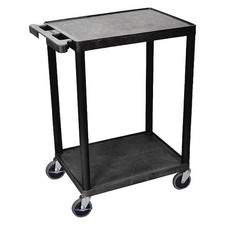 Utility Cart with Lipped Plastic Shelves, 300 lb Load Capacity, 2 Shelves, 24 in