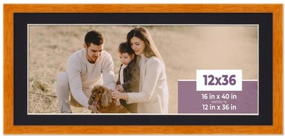 12x36 Frame Honey Pecan With Black Picture Mat For 12x36 Photo - Honey Pecan 16x