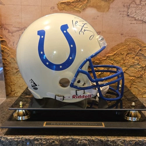 Peyton Manning Signed Indianapolis Colts Football Helmet with Display Case