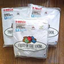 Fruit of the Loom Mens V Neck Tshirt 3 Packs of 3 Large 42-44 White NOS 1984
