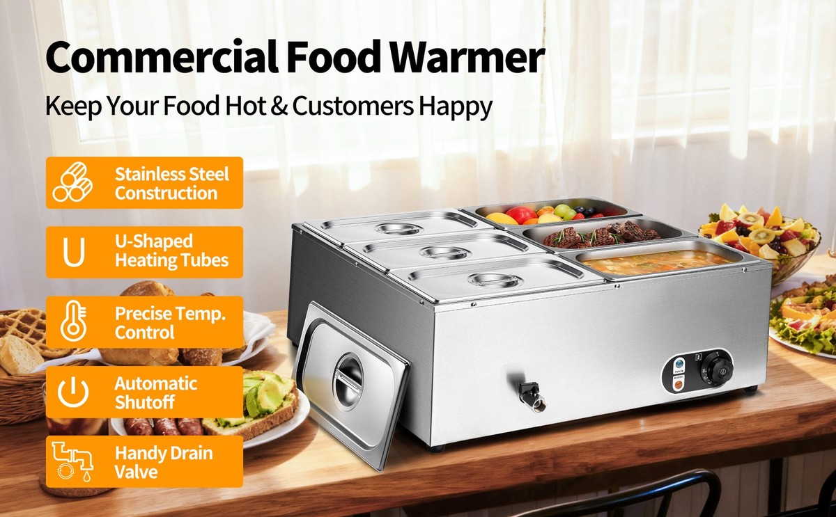 benmery　　　　　　　　　　　　　　　HARDY & PARSONS 6-Pan Commercial Food Warmer Buffet Bain Marie Countertop Steam