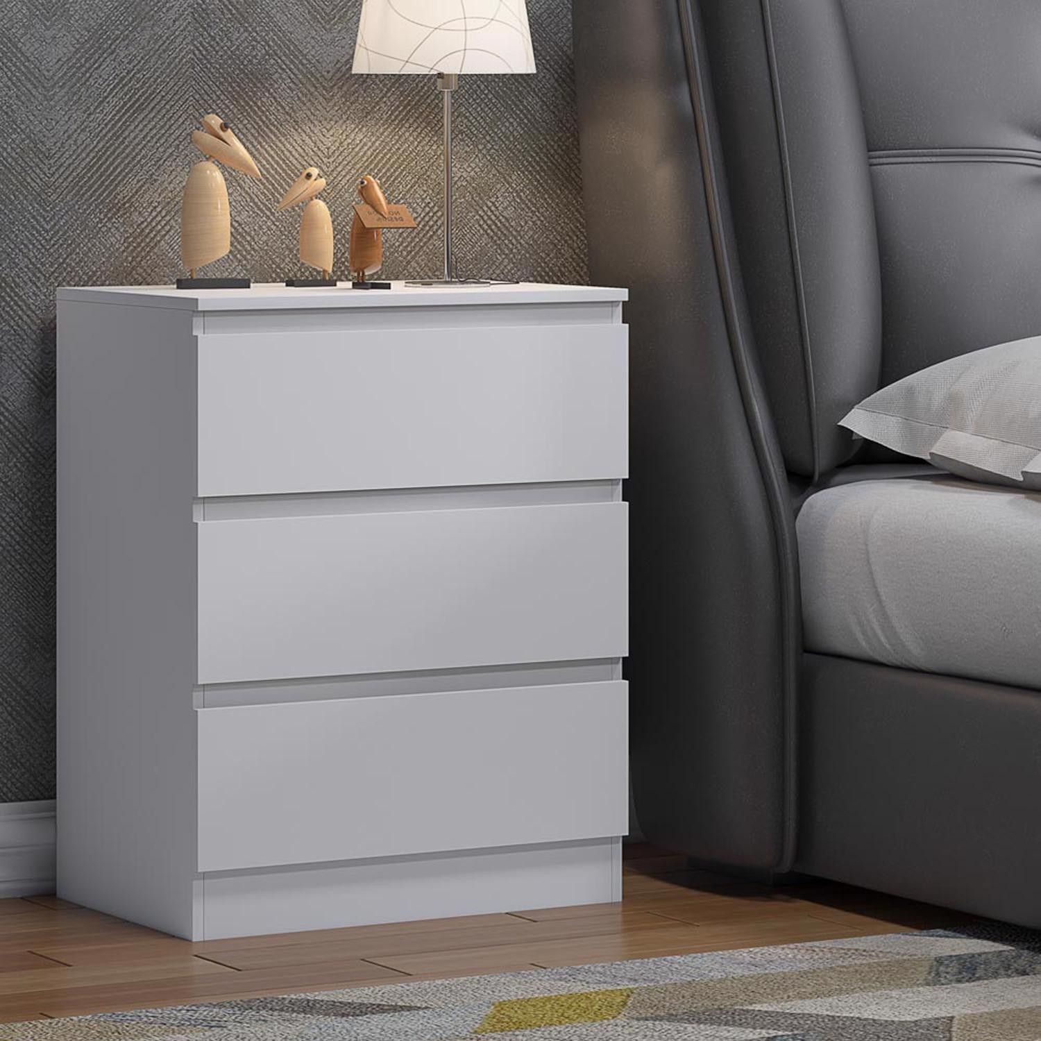 3 Drawer Bedside Bedroom Furniture Scandinavian handleless Design Matt White