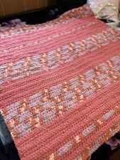 Handmade Crocheted Pink/Orange Blanket Baby Couch Lap Soft Chunky 45x47
