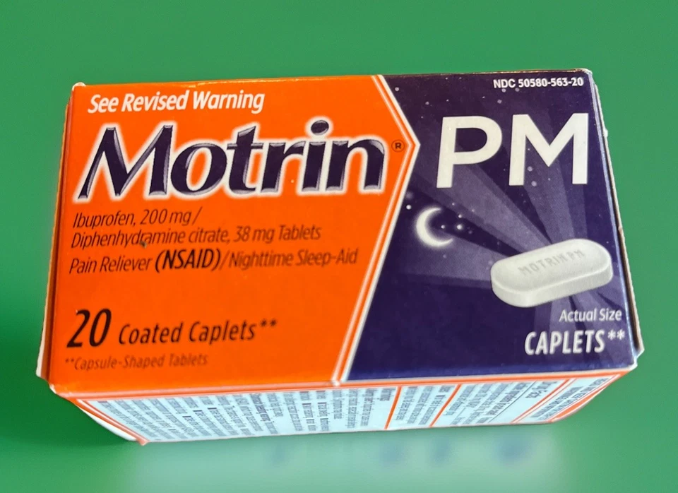 Motrin Ibuprofeno Difenhidramina Citrato PM Analgésico Recubierto Comprimidos 20ct Foto 4 de 4
