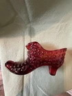 Fenton Red Glass Hobnail Shoe Figurine Decorative Art Glass Collectible