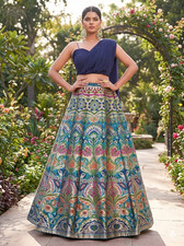 Indowestern Banarasi Silk Lehenga Choli Set: Black Ghaghra, Indian Wedding Wear