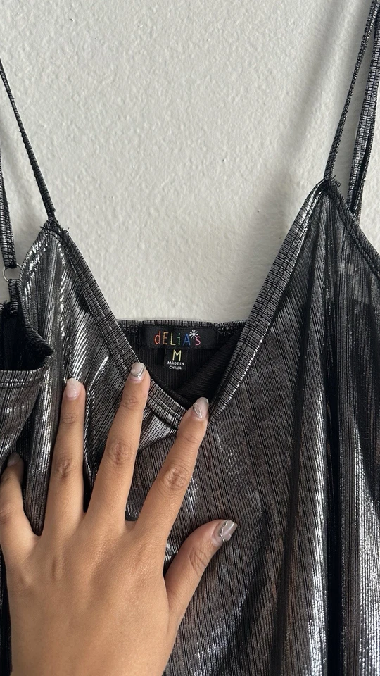 Delia’s Vintage Y2K Metallic Grey Party Dress - Image 2 of 4