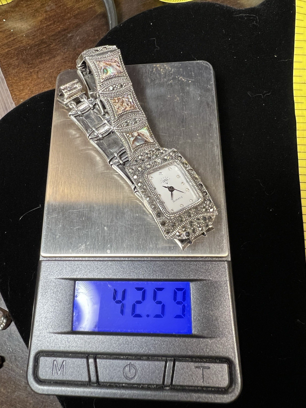 Solid Sterling Silver & Marcasite, MOP Ladies Bra… - image 10