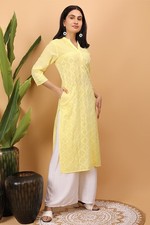 Shwet Women Hand Embroidered Chikankari Yellow Pintex Kurta