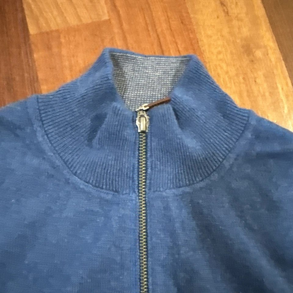 Chaleco Suéter Kinross Cremallera Completa 100% Azul Cachemira Talla L Foto 3 de 4