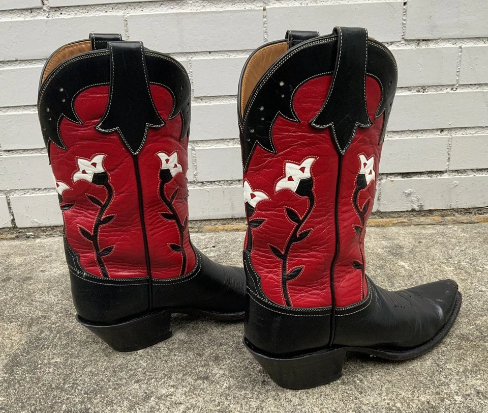 Women’s 7 1/2 B Lucchese Vintage Cowboy Western Boots Floral Inlays Beautiful - Image 3 of 4