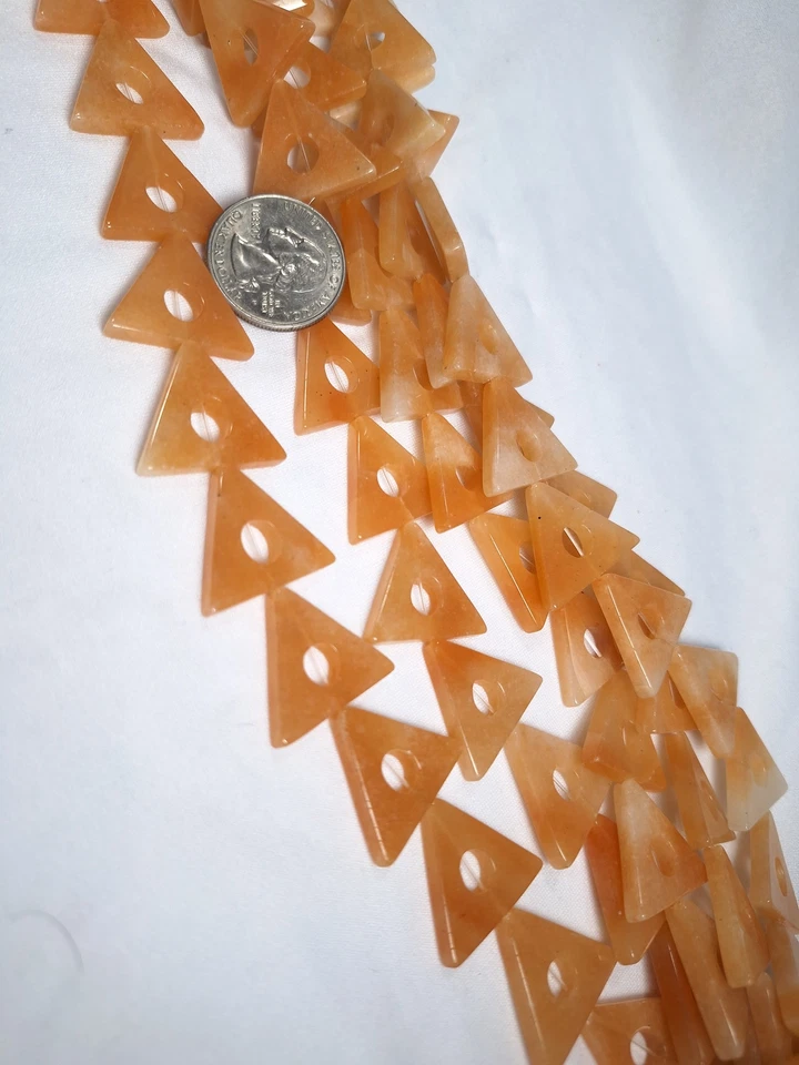 21mm Peach Red Aventurine Open Triangle Gemstone Beads 16-Inch Strand - Image 2 of 2