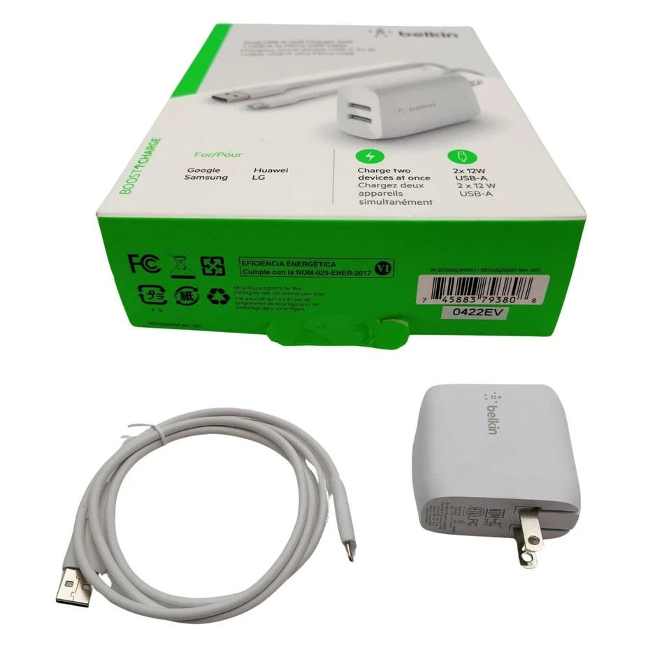 Cargador de Pared Doble USB-A Belkin Boost Charge 24W + Cable USB-A a Micro-USB Viaje Foto 2 de 4