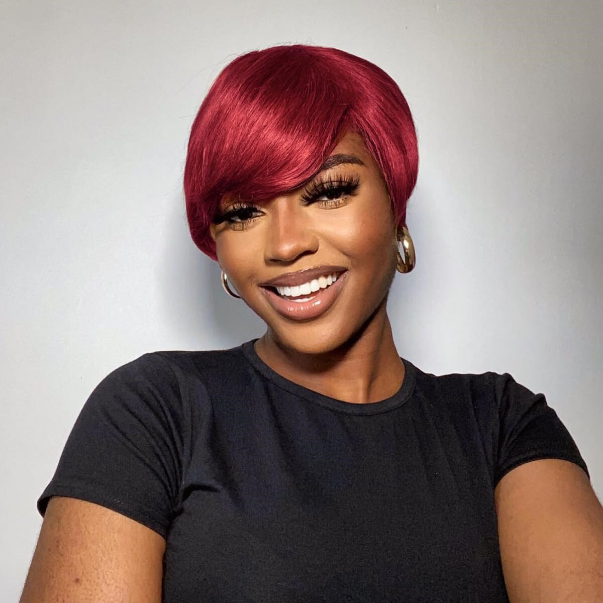 Synthetic Heat-Resistant Pixie Wig with Bangs, Glueless Adjustable Fit Salt & Pepper Human Hair Pixie Cut Glueless Wig with Bangs main image 2