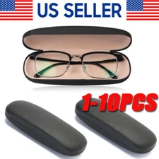 NEW Clam Shell Hard Eyeglasses PU Glasses Case Black w/Microfiber Cleaning Cloth