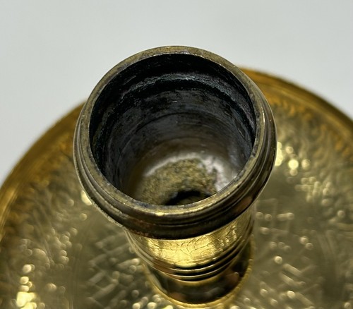 PAIR VTG POLISHED BRASS ALTAR CHURCH PILLAR MID-CENTURY CANDLESTICK W/ DRIP TRAY - Picture 20 of 22