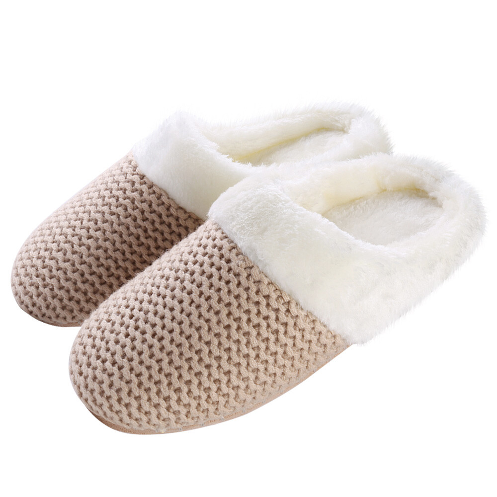 Aerusi Women Winter Warm Fuzzy Faux Fur Slippers Memory Foam House Indoor  Shoes