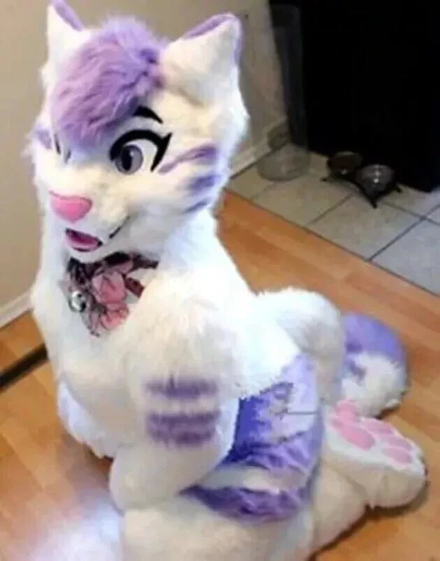 Fantasia de mascote de raposa de cachorro husky de pele longa fursuit traje de Halloween cosplay - Imagem 3 de 3
