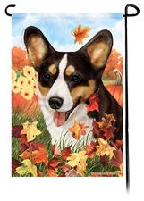 Falling Leaves Garden Flag - Tri Cardigan Welsh Corgi