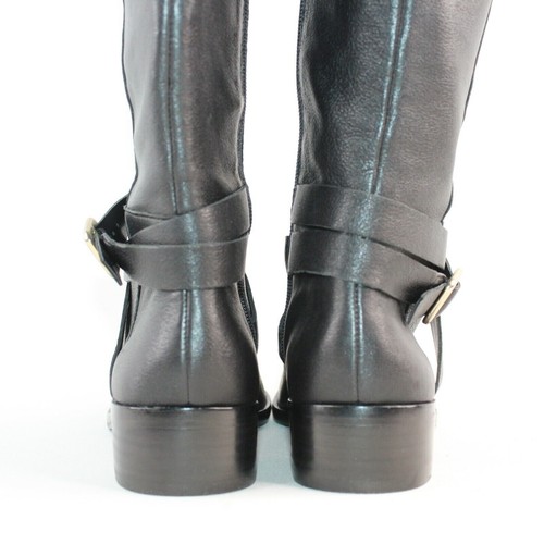 Ann Taylor Sz 5.5 M Amy Black Leather Knee High Full Zip Buckle Riding Boots - Picture 5 of 12