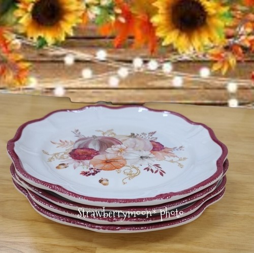 12 Set Thanksgiving White Pumpkin Scalloped Melamine Dinner Salad Plates Bowls - Picture 6 of 8