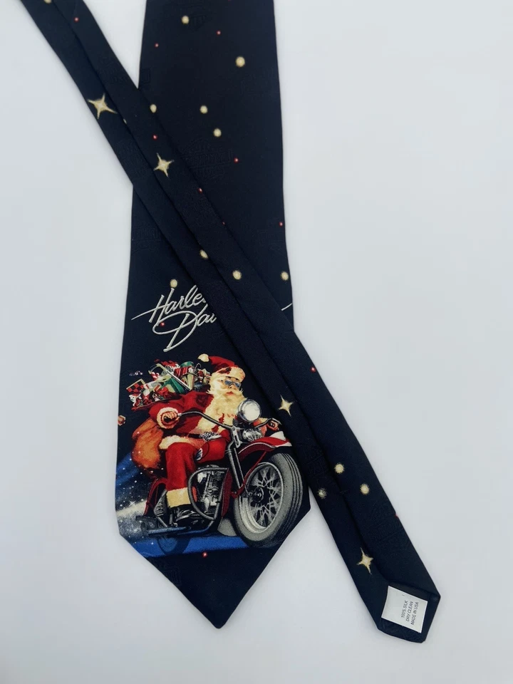 Harley Davidson Corbata Papá Noel Navidad 100% Seda Motocicleta Fiesta EE. UU. Foto 3 de 4