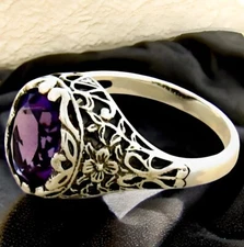 NOUVEAU VINTAGE STYLE 925 STERLING SILVER LAB-CREATED AMETHYST RING         #679