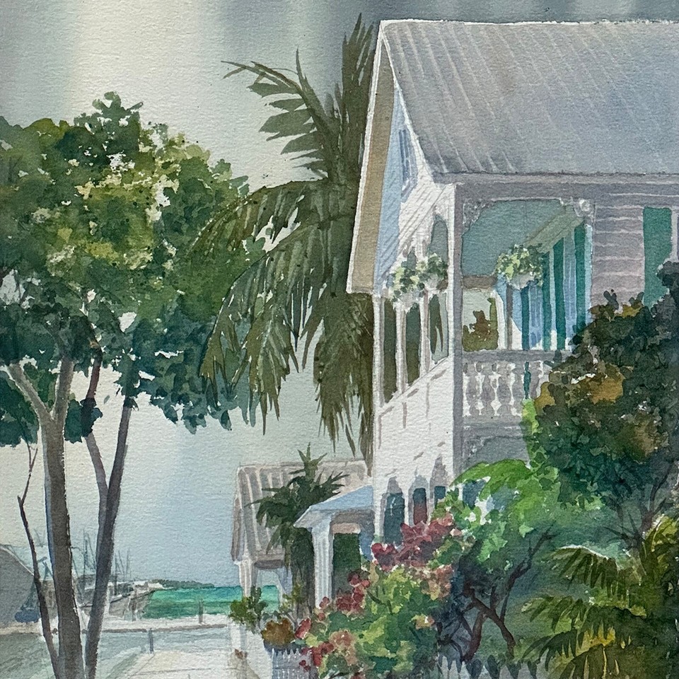 Irma Quigley (American) Key West Oceanside Architecture Watercolor