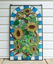20" x 33.75" Tiffany Style stained glass window panel Sunflower glass panel HF07