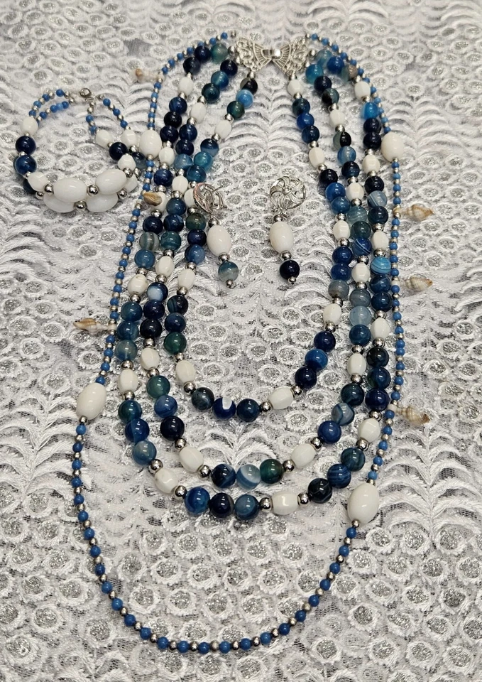 CONJUNTO - COLLAR, PULSERA Y UN PENDIENTE. AZUL  Foto 2 de 3